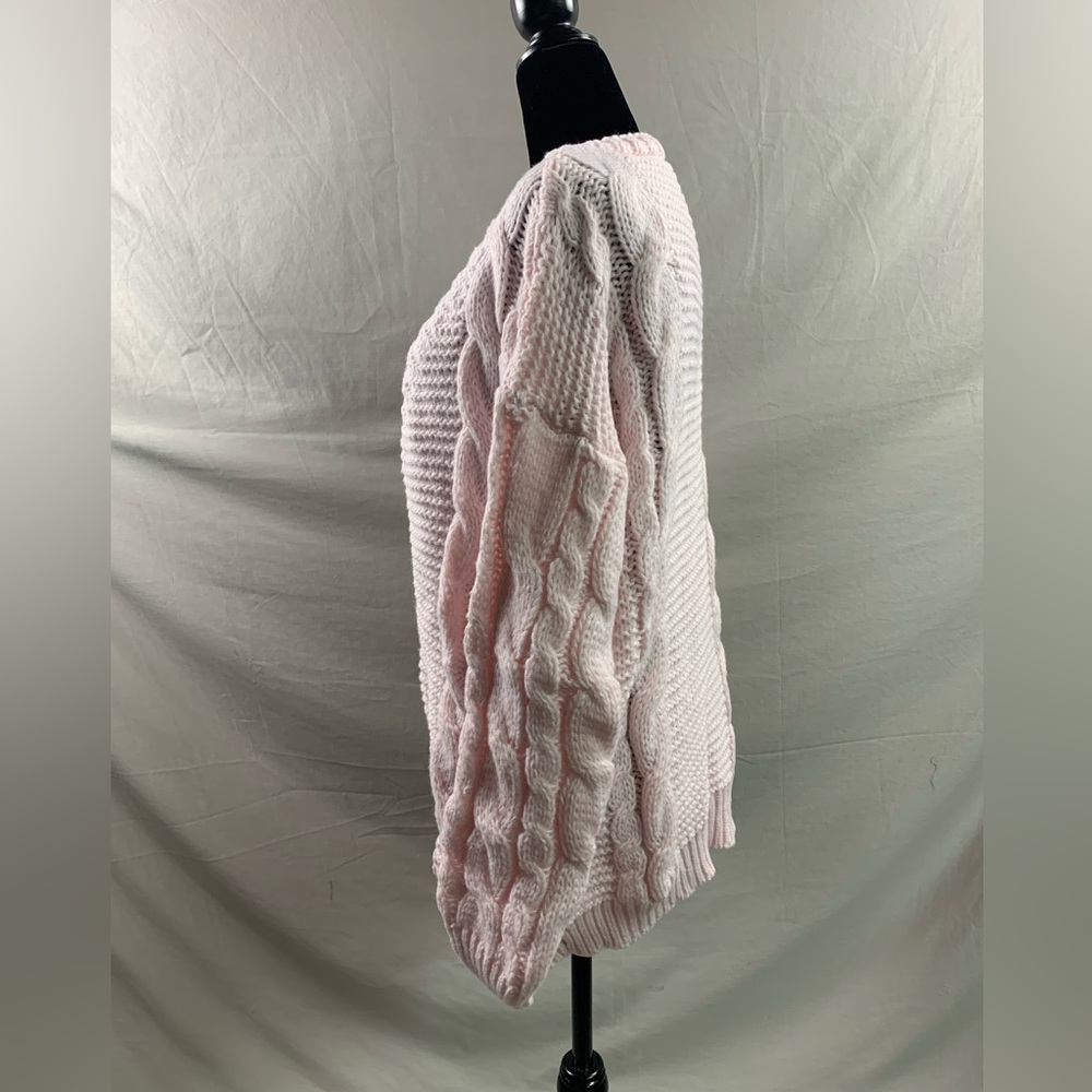 Pink Cable Knit Drop Shoulder Duster Cardigan - Picture 7 of 9